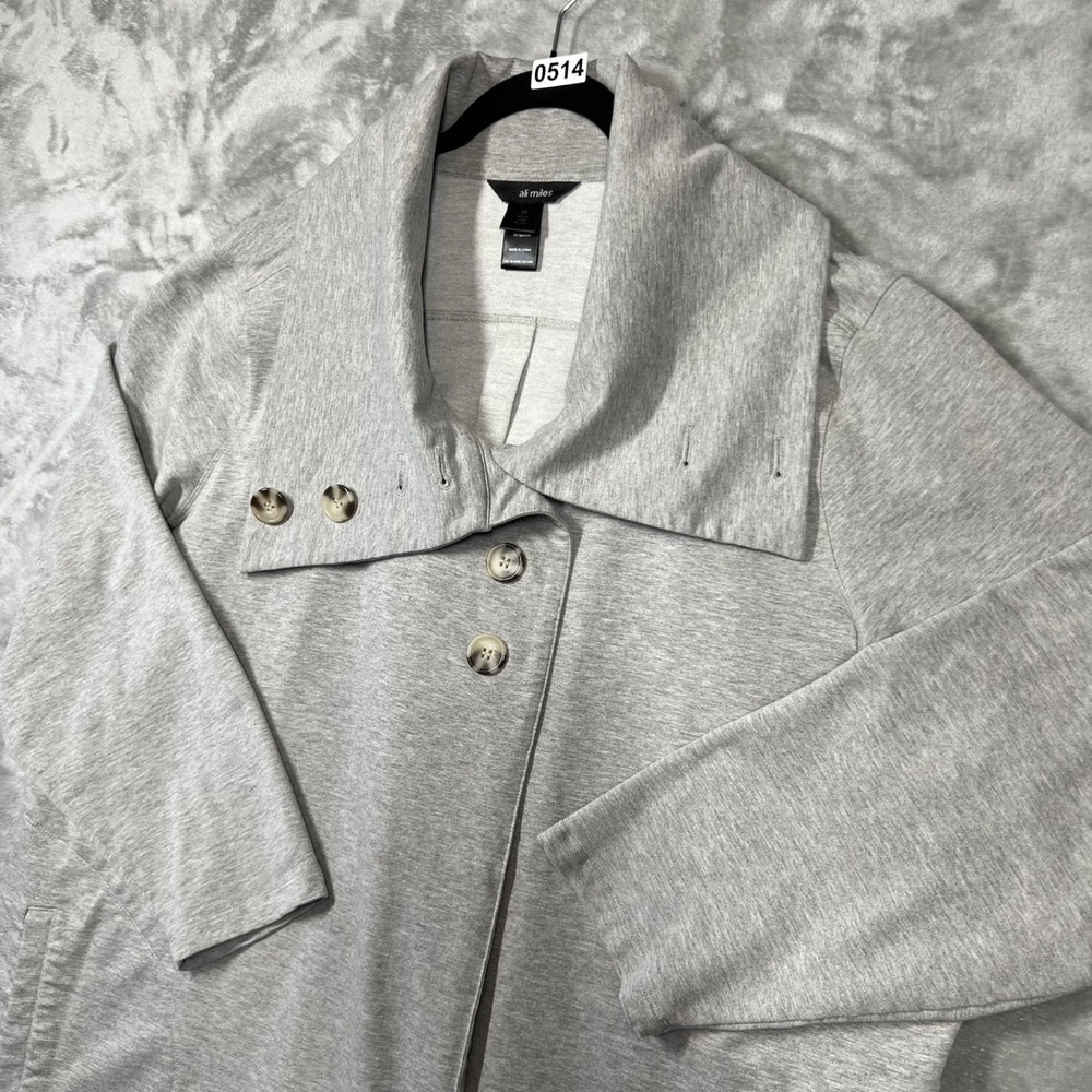 Ali Miles Tunic Jacket  2X Gray‎ Asymmetric Button Neck Lagenlook Active Wear